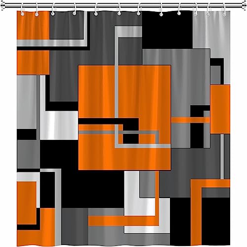 ZZYSKS Orange Shower Curtain Black White Gray Geometric Abstract Mid Century Modern Minimalist Fashion Home Fabric Bathroom Decor Set Include Hooks 70Wx70H Inch by ZZYSKS - Used condition - Image 3