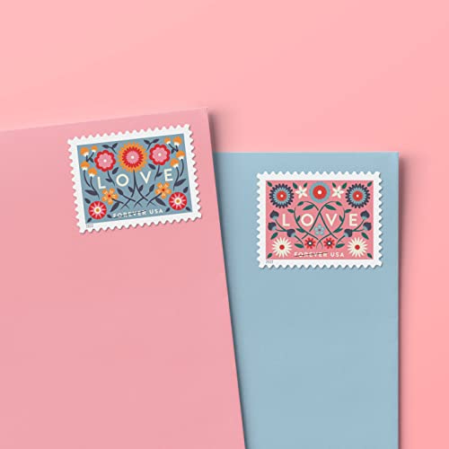 Love 2022 Pink Blue Flowers - 20 Mailing Stamps #TOP6