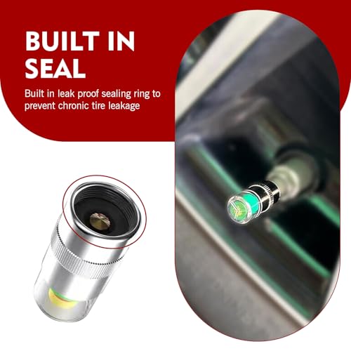 MLY 4 PCS Car Tire Pressure Monitor Valve Stem Caps, 2.4Bar 36PSI Car Tire Pressure Monitor Sensor Indicator, 3 Color Eye Alert Tire Valve Caps with pressure gauge, Fit for Most Cars
