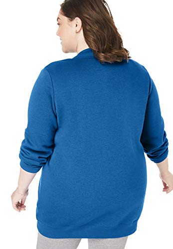 Woman Within Women's Plus Size Fleece Baseball Jacket - L, Navy Blue #TOP2