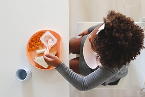 Otterlove Silicone Baby Plate With Stretch Cover With Suction Base, Undivided Plate And Cover, Clementine #TOP2