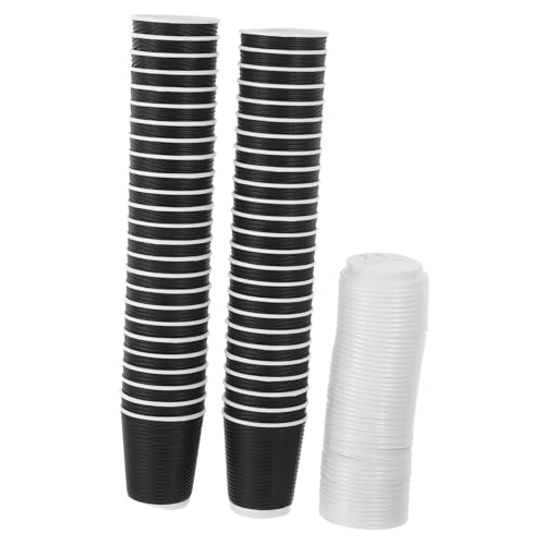 ROMISBABA 50個断熱波紋紙コップ 蓋付き ホット コールド対応 紙製カップ 軽量滑り止めデザイン カフェ オフィス パーティー用使い捨てカップ