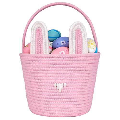 Image of CubesLand Pink Easter Basket Egg Hunt Bunny Baskets for Girls Kids with Cute Rabbit Ears, Storage Gifts Candies Personalized Easter Party Gifts 9.8 x 7.8 x 7.8 inch