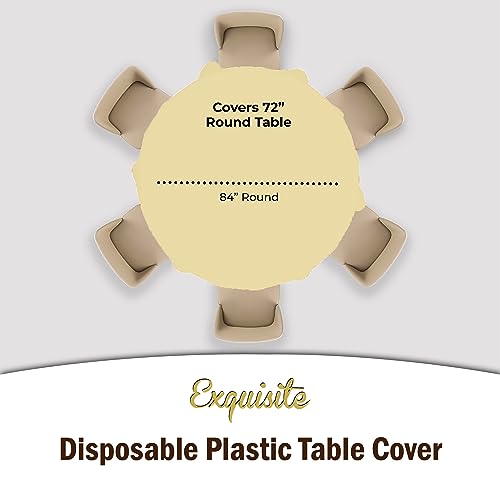 Image of Party Solids Light Yellow Round Plastic Tablecloth - 84 Inch, Pack of 24