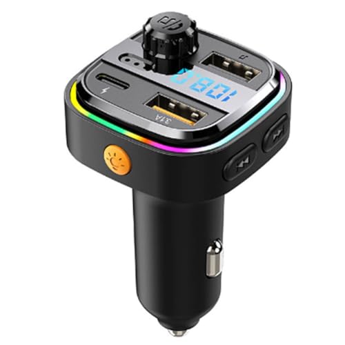 PokFhgur Transmisor FM Bluetooth 5.0 Modulador de Radio para Automóvil Reproductor MP3 con Atmósfera Colorida Luz de Respiración PD+USB Carga Rápida