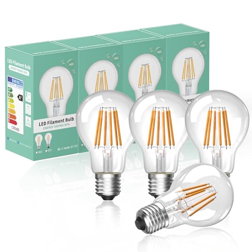 Bonlux 8W E27 Screw Antique Dimmable LED Filament Bulb Warm White 2700K ES A60 GLS Globe LED Vintage Edison Screw Light Bulb Classic 80W Equivalent 750lm Energy Saving Bulbs (4-Pack)