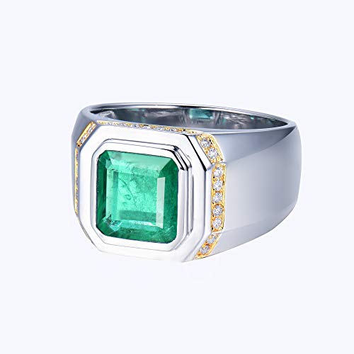 Lanmi 14K White Gold Natural Men's Emerald Ring Sapphire Engagement Ring Tanzanite Wedding Band For Men Father's Day Promotion #TOP2