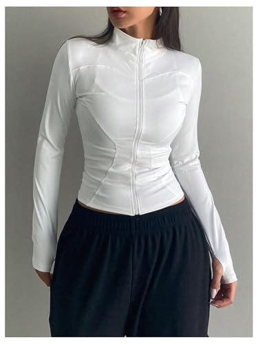 GORGLITTER Women's Leopard Print Zip Up Jacket Long Sleeve Mock Neck Slim Cheetah Tops4