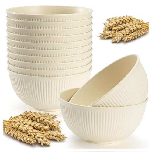 12PCS Unbreakable Cereal Bowls 24 oz, Plastic Reusable Light Weight Bowl, Set of 12, Lightweight Bowls Made of Wheat Straw Fiber Ideal for Salad, Soup, Ramen, Noodles, Oatmeal