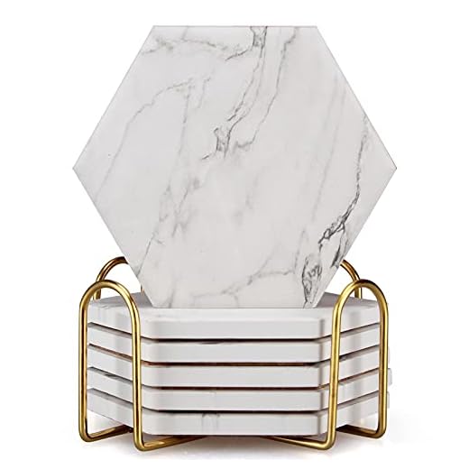 Hexagon Marble Coasters with Holder Absorbent Coaster Set Modern Drink Stone Coasters White Ceramic Coasters for Coffee Beverage Bar Coaster Best Thirstysone Table Coastes
