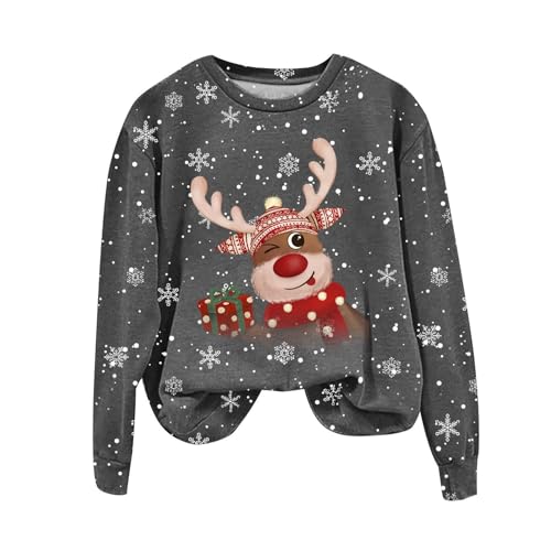 Daygeve Blusa feminina de Natal 2024 Feliz Suéter feminino fofo de Natal, Cinza, G
