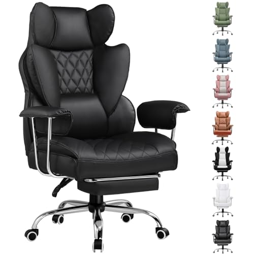 GTPLAYER Gaming Chair Executive Office Desk Chair with Footrest Ergonomic Heavy Duty High Back Lumbar Support Home Recliner Swivel Computer Chairs Black