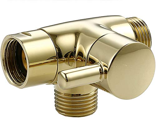 All Metal Shower Arm Diverter,G 1/2 3 Way Shower Diverter Valve For Hand Held Showerhead and Fixed Spray Head Diverter (Polished brass)