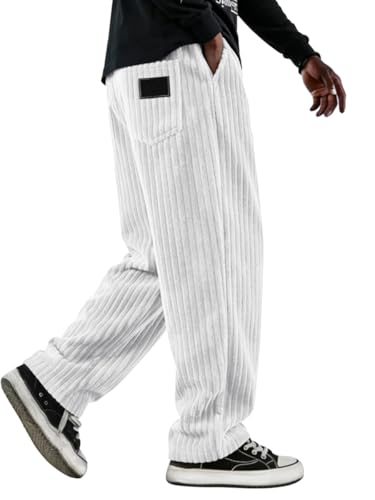Onsoyours Pantalon Cargo Homme Velours Baggy Chino Cordon de Serrage avec Poches Pants A Blanc M