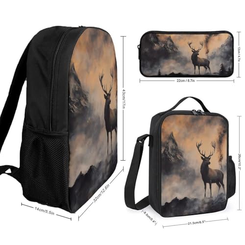 Red Deer Misty Peaks Classic Backpack Lunch Bag Pencil Case 3 Piece Set Travel Daypack2