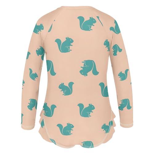 Blue Squirrel Pattern on Peach Girls Rash Guard Swimsuits Long Sleeve One Pieces Bathing Suit UPF 50+ Zipper Swimwear3