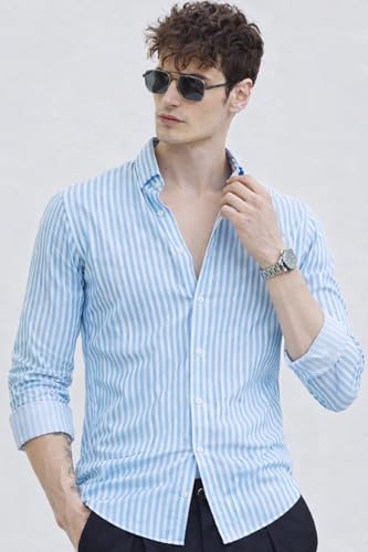 Image of U TURN Men's Casual Solid Stylish Formal Striped Plus Size Shirt for Men