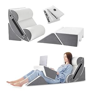 6pcs Orthopedic Bed Wedge Pillow Set for Sleeping, Post Surgery Foam for Body, Back and Leg Pain Relief Comfortable & Adjustable Support Pillows-Anti Snoring, Heartburn, Acid Reflux & GERD Sleeping
