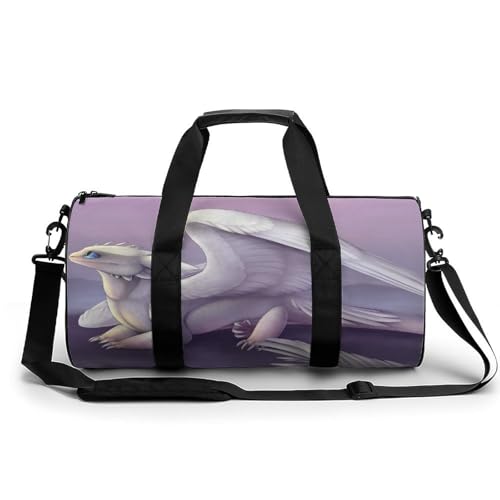 Sac de sport gym blanc Dragon Blanc, duffel bag de voyage et camping 45x23x23cm