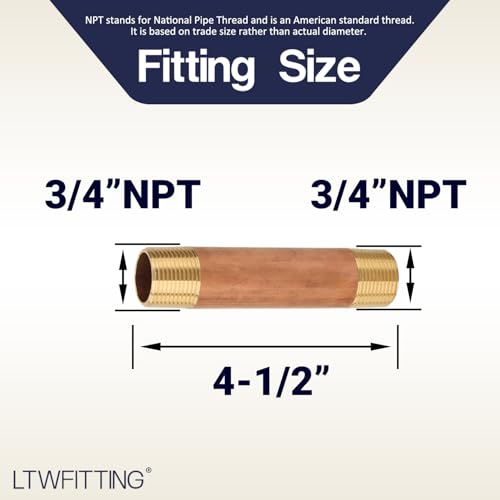 Rosca de longitud de 4-1/2" en niple de latón 3/4" NPT para alargar tomas de aire 3