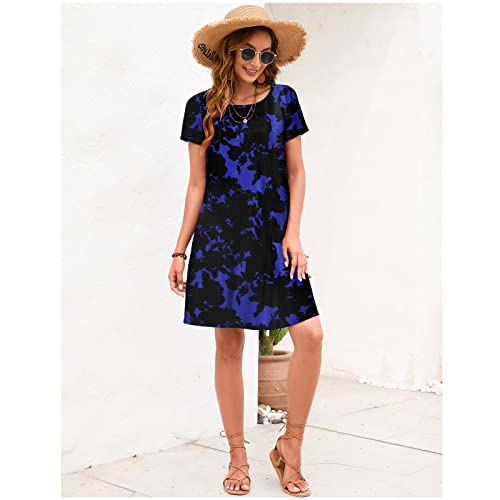 Sherosa Womens Sundresses For Summer Casual With Short Sleeves Bohemian Casual Beach Dress Cover Ups For Swimwear(M,Blue Boho Flower) #TOP3