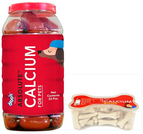 Image of Drools Absolute Calcium Sausage Dog Supplement - Jar, 32 Pcs & Drools Absolute Calcium Bone Jar, Dog Treats for All Life Stages - 20 Pieces (300 g)