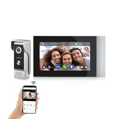 AOAMZ Video Timbre Intercomunicador Sistema de Videoportero por Cable, 7 Pulgadas LCD, WiFi Tuya, Pantalla Táctil a Color, Cámara Exterior 1080p, Visión Nocturna, detección de movimiento PIR, Familias