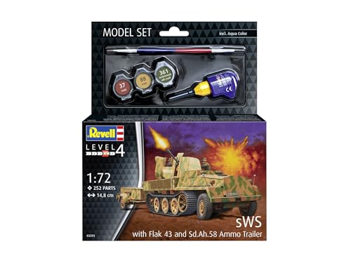 Revell Model Set 63293 SWS with Flak43 and Sd.Ah58 Ammo Trailer 1:72 Scale Unbuilt/Unpainted Plastic Model Kit with Accessories - Image 2