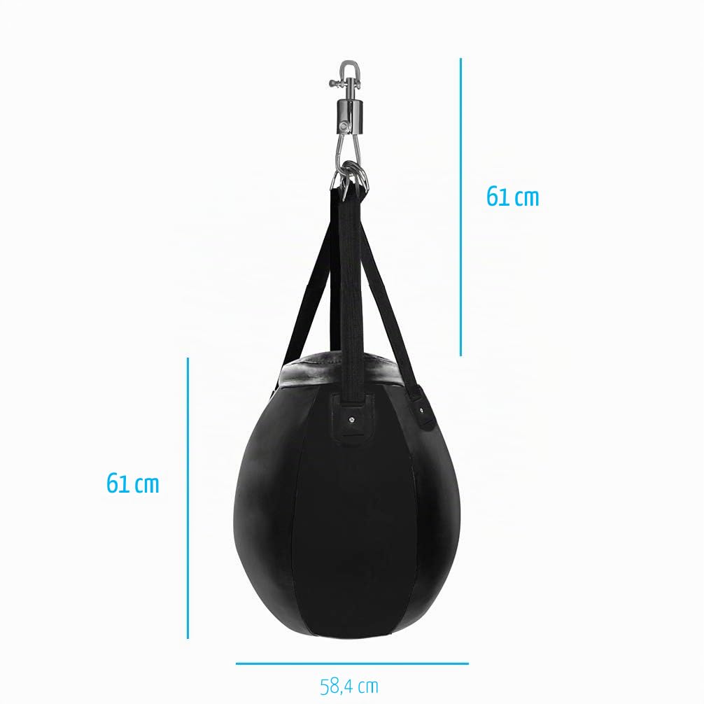 Aoneky Saco de Boxeo Colgante - 61x58cm Pera de Boxeo, Piel Sintética, Carga Máxima de 50 kg, Bolsa de Boxeo Pesada con Gancho Giratorio para Entrenamiento de MMA Muay Thai, Sin Relleno, Negro