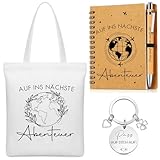 Hestya 4 Stück Abschiedsgeschenk Kollege Mitarbeiter Dankeschön Geschenk für Kollegin Lehrer Abschied Geschenke Umhängetasche aus Segeltuch A6 Notizbuch mit Stift Schlüsselanhänger Spirale Notizblock