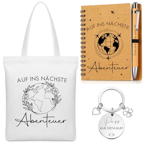 Hestya 4 Stück Abschiedsgeschenk Kollege Mitarbeiter Dankeschön Geschenk für Kollegin Lehrer Abschied Geschenke Umhängetasche aus Segeltuch A6 Notizbuch mit Stift Schlüsselanhänger Spirale Notizblock