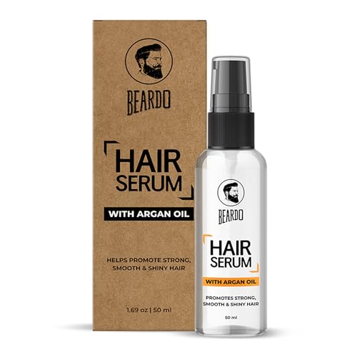 Beardo Hair Serum 50ml for Instant Shine & Anti-frizz with Argan Oil, Made for Men's Hair, Super Light-weight | Provides shine, smoothness and damage protection | Luxurious Shine, Frizz-Free Hair Serum for Men