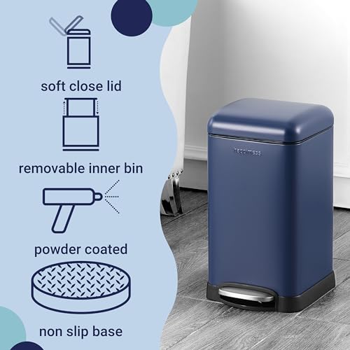 Image of happimess Betty Retro Mini 3.2 Gal Step Trash Can, Denim Blue