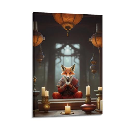 Impression sur toile renard rouge et divinité déco murale 60x90 cm