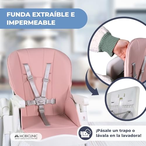 Miniatura 6 de Mobiclinic , Trona Para Bebé, Extraplegado, Evolutiva Silla Alta, Reclinable, Regulable 7 Posiciones, Infantil, Arnés Con 5 Puntos, Hasta 15 Kg, Doble Bandeja Desmontable, Lavable, Frenos, Simba