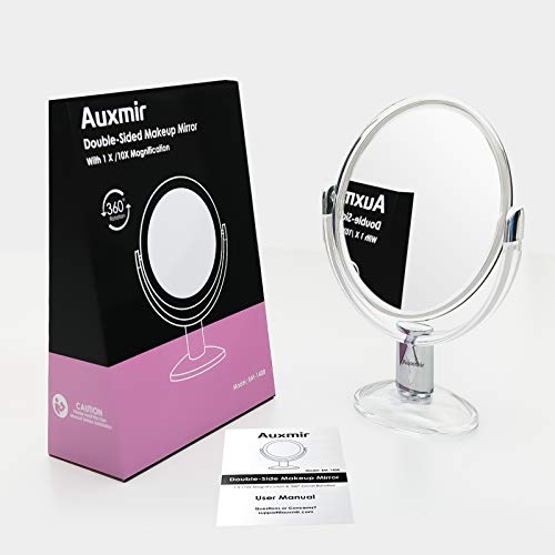 Auxmir Cosmeticaspiegel make-up spiegel met 1x/ 10x vergroting, dubbelzijdig & 360° draaibare tafelspiegel voor make-up scheren gezichtsverzorging in de woonkamer sieradenwinkelhuis, transparant - Image 8