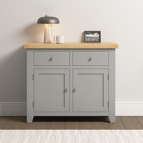 Seconique Windsor 2 Door 2 Drawer Sideboard in Pebble Grey/Oak