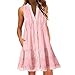 Produktbild Muyise Damen Langer Kleid T-Shirt Dress Sommer V-Ausschnitt ärmellos lässig lose Punktdruck Spitze Nähen Knopf Rüschenkleid Strandkleider(Rosa,XXXL)