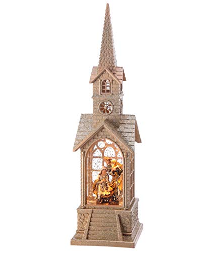 Regency International Nativity Church Water Globe, 16 inches, Champagne Gold, Led Lights, USB or Battery Operated with Timer
