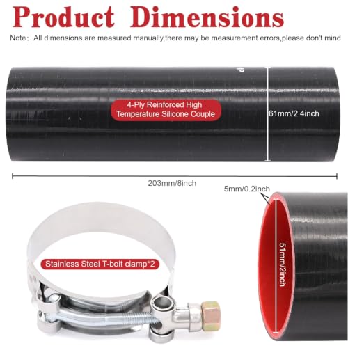 Taukealugs Straight Coupler Silicone Hose 2-Inch ID 8-Length 4-Ply 5MM Thickness Air Intake/Turbo/Intercooler Piping Tube with Stainless Steel T-Clamps by Taukealugs - Used condition - Image 2
