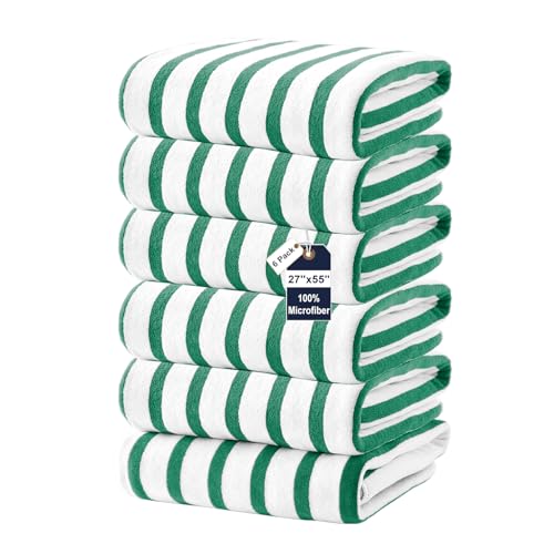 JML Microfiber Beach Towels, 6 Pack, 27" x 55", Cabana Stripe Green