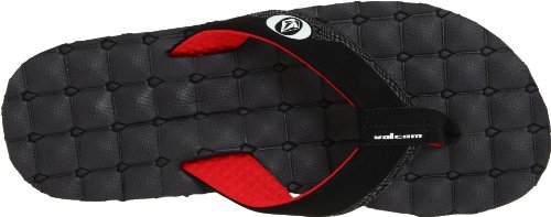 Image of Volcom Men's Recliner Sandals - Water-Friendly Flip Flops with Recliner Comfort Foam Footbed, Black Combo, 10