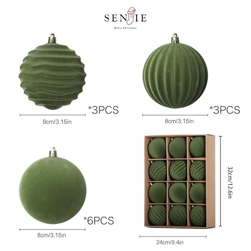 Image of 3.15In Velvet Ornaments for Christmas Tree,12Pcs Christmas Ornaments Set | Velvet Ornaments For Christmas Tree Decor;Holiday Christmas Decor;Christmas Decoration;Shatterproof Plastic Christmas Balls