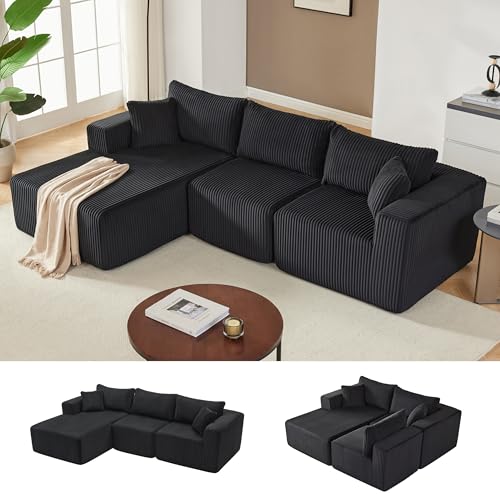Weture 97' Modular Sectional Sofa, L-Shaped Boneless Couch with Deep Seat, Cozy Cloud Couch Sectional with Convertible Ottoman, Modern Sectional Couches for Living Room（ Black）