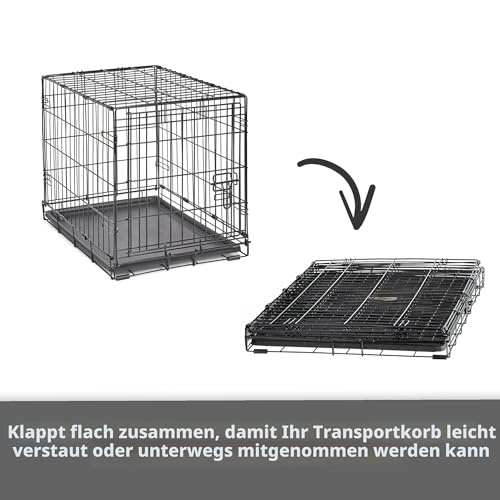 Eintürige, zusammenklappbare Metall-Hundebox, 76 cm, verbesserte Sicherheit, inkl. auslaufsicherer Wanne, für mittelgroße Rassen