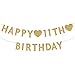 Gold Happy 11th Birthday Banner, Glitter 11 Years Old Boy or Girl Party Decorations, Supplies