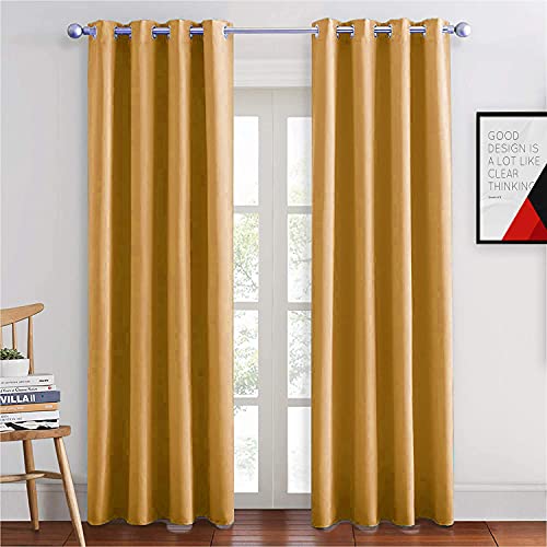Image of JUPON Energy Saving Extra Wide Blackout Curtains for Bedroom with 3 Layers Weaving Technology, Set of 2 (54 x 108 inch - Gold)