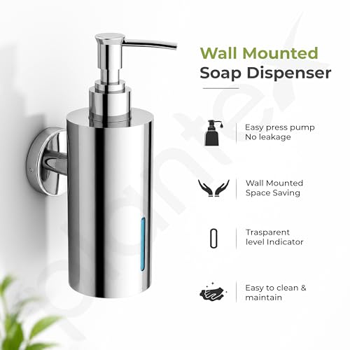 Image of Plantex Liquid Soap Dispenser for Bathroom /Stainless Steel Shampoo Dispenser /Round Hand wash Dispenser /Bathroom Accessories - Pack of 1 (Chrome)
