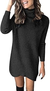 Women Winter Turtleneck Solid Color Hollow Out Pullover Loose Black Sweater Dress Long Maternity Dresses