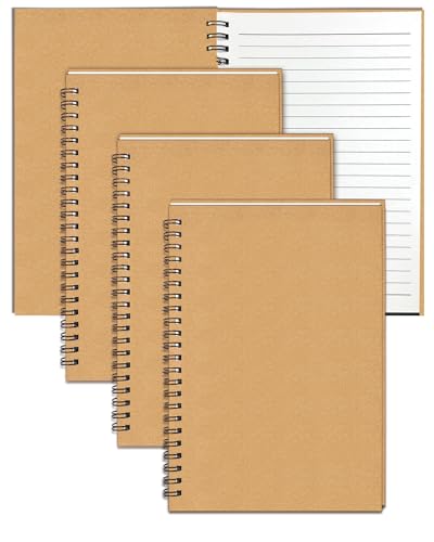 Petit carnet à spirales A5 lot de 4, journal ligné couverture souple pour projet école